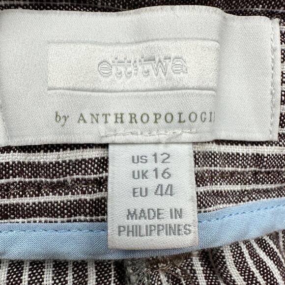 Ett:twa Anthropologie Pants Womens 12 Brown Striped Linen Wide Leg Boho Resort - Picture 8 of 15
